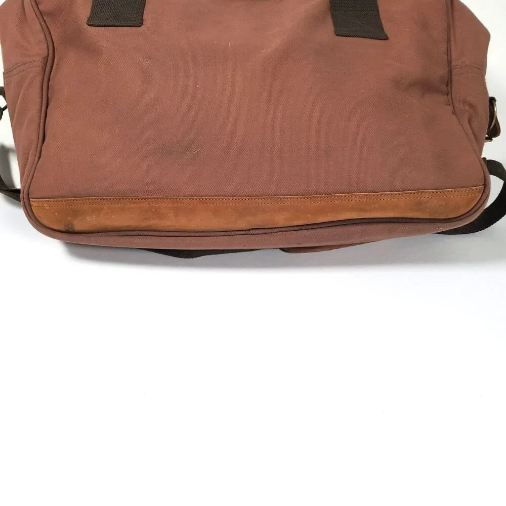 Vintage Magellan Large Duffle Bag Brown Rust Red Canvas Leather Trim Rugged
